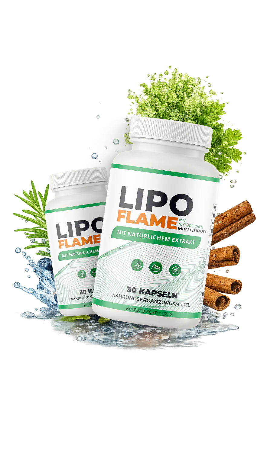 LipoFlame Flaschen mit Pflanzenextrakten und Zimt